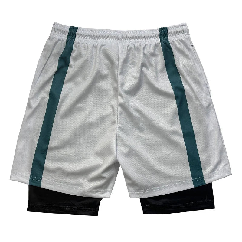 3D Print 2 in 1 Running Workout Shorts for Men Gym Compression Shorts with Side Pockets Summer Athletic Quick Dry Activewear