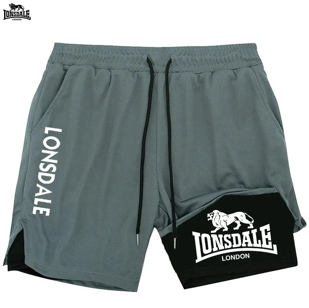 LONSDALE Men's Double Layer Two-in-One Sport Shorts Casual Quick-Drying Breathable Summer Running Clothing Short