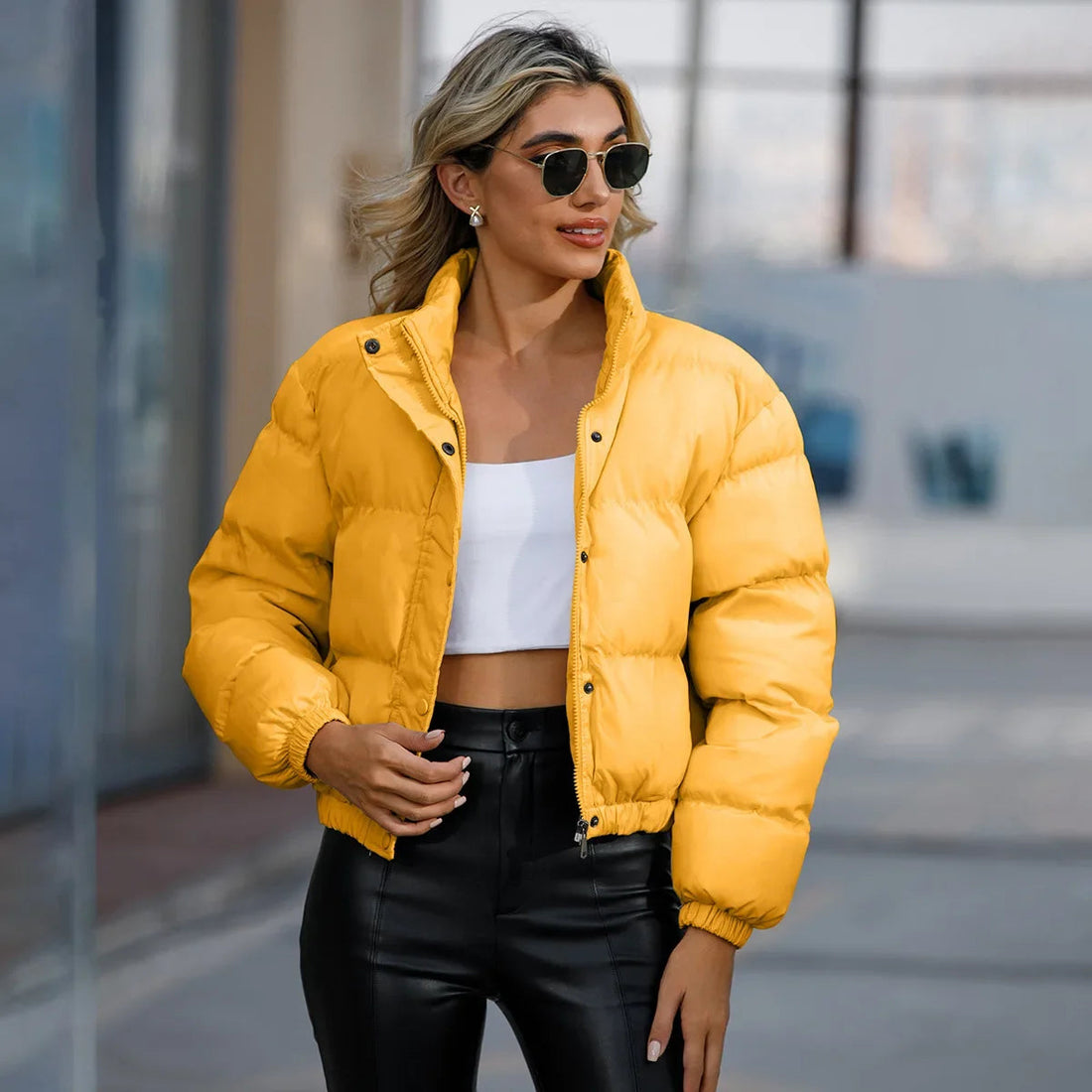 Women Parkas Turtleneck Full Sleeve Thick Coats Loose Short Coat Solid Zipper Solid Spliced Jackets Casual Office Lady ATFH