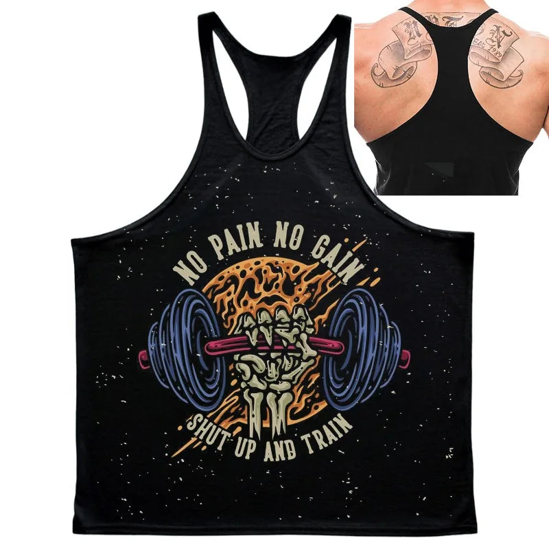 Men's Gym Stringer Tank Tops "No Pain No Gain" "Excuses Don't Build Muscles" Slogans Bodybuilding Harajuku Y2k Sleeveless Shirts