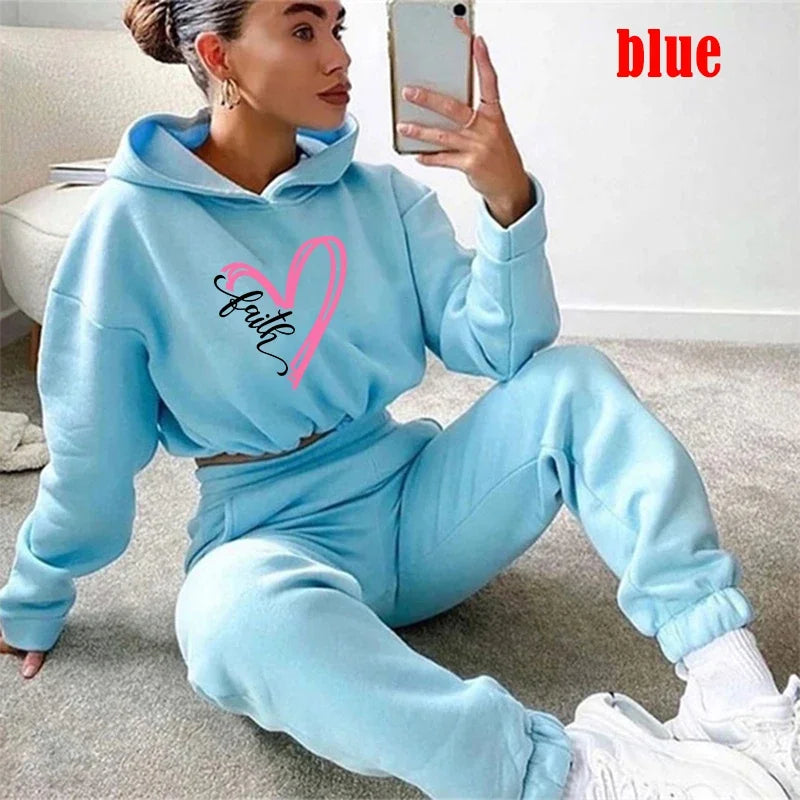 Women Hooded Sweatshirts+long Pants Casual Sport Suits Women Tracksuits Warm Long Sleeve Hoodies Two Piece Sets