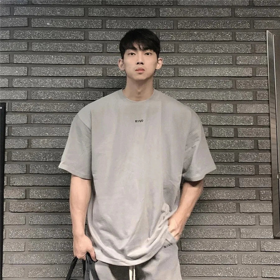 Hip Hop Oversize Men Loose Fitness T Shirt Fashion Gym Running T-shirts Summer Gym Short Sleeve Cotton Casual Tees Tops ATFH