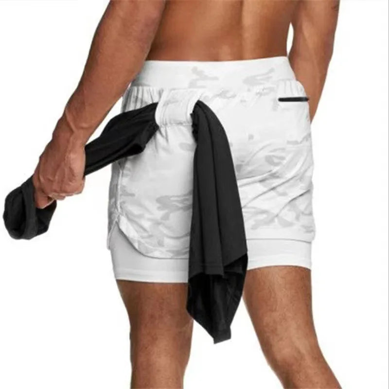 2 in 1 Men's Outdoor Running Shorts Quick-drying Fitness Training Double Layer Sweatpants New Sport Bottoms Bodybuilding Pants