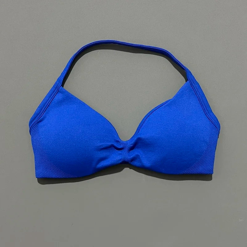 Sports Strappy Bra Yoga Underwear Women Gym Top Running Exercise Backless Bra High Support Active Wear Fitness Workout Halter - ATFH