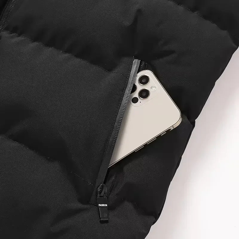 New Vest Men Winter Thick Cotton-Padded Stand Collar Vests Solid Sleeveless Zipper Jacket Male Warm Waistcoat Gilet Veste Hommes