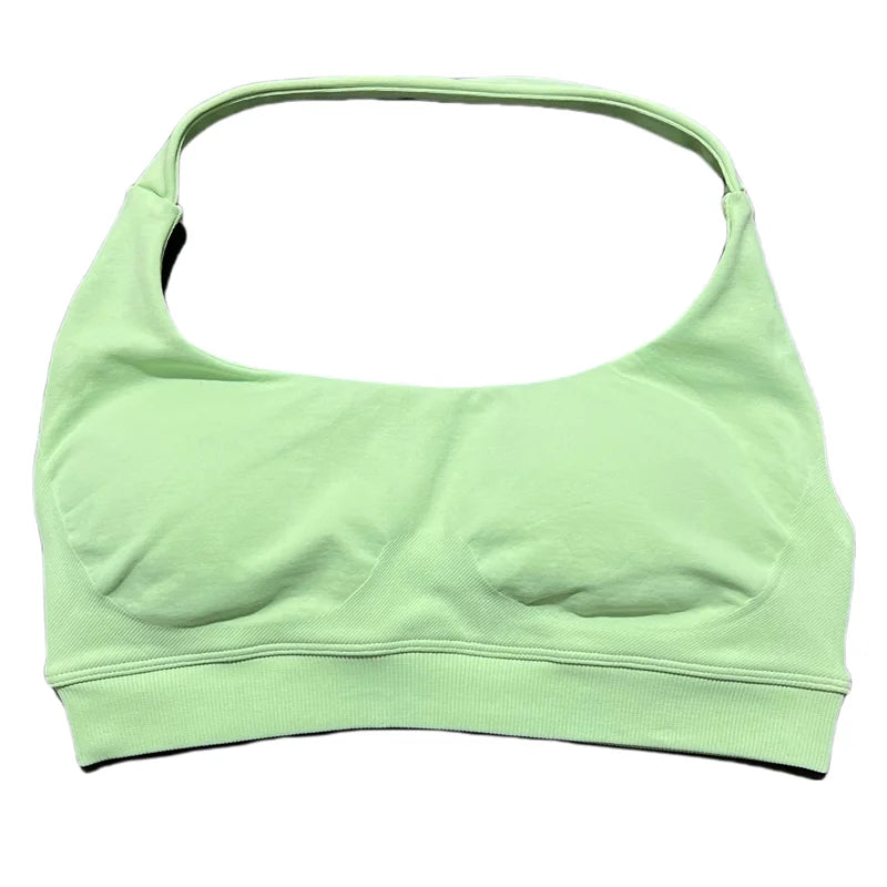 HISTELLO Women Seamless Halter Top Sports Bra High Support Push-up Open Back Pilates Gym Wear Fitness Yoga Workout Underwear - ATFH