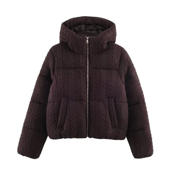 for Women Short Zipper Knitted Hooded Puffer Jacket Winter 2026 New Arrival Lightweight Warm Cozy Outdoor Streetwear Fashion ATFH