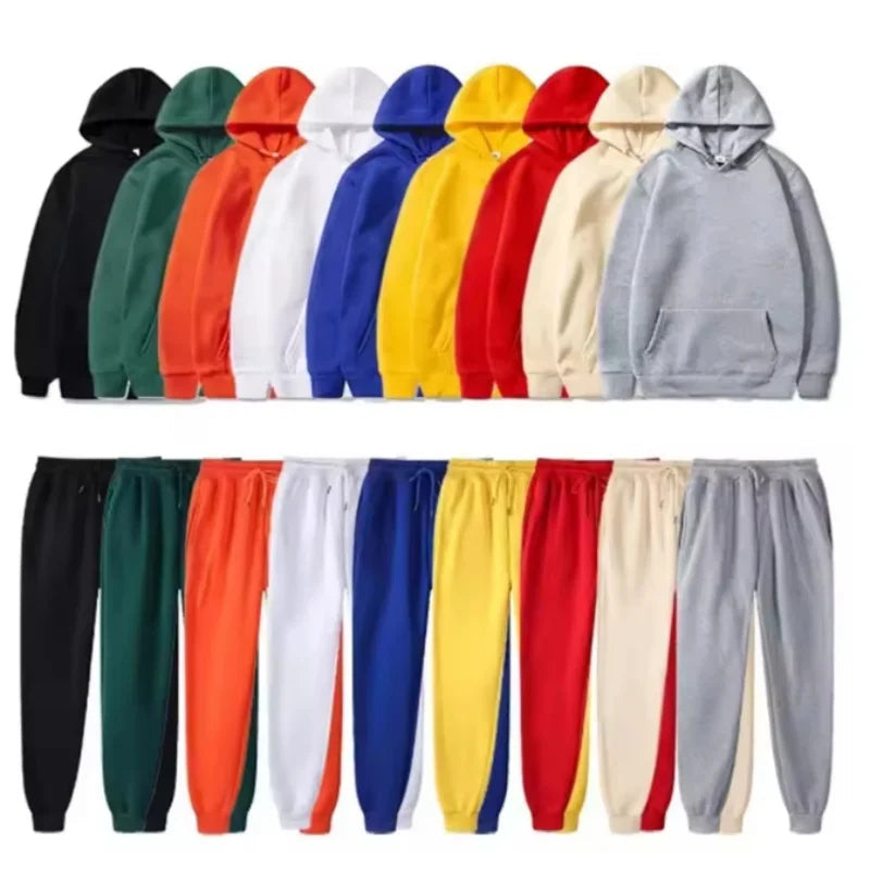 Men's Autumn /Winter New Solid Color Hoodie+pants Two-piece Set Fashionable Casual Sports Set Size S-3XL Men's Tracksuit ATFH