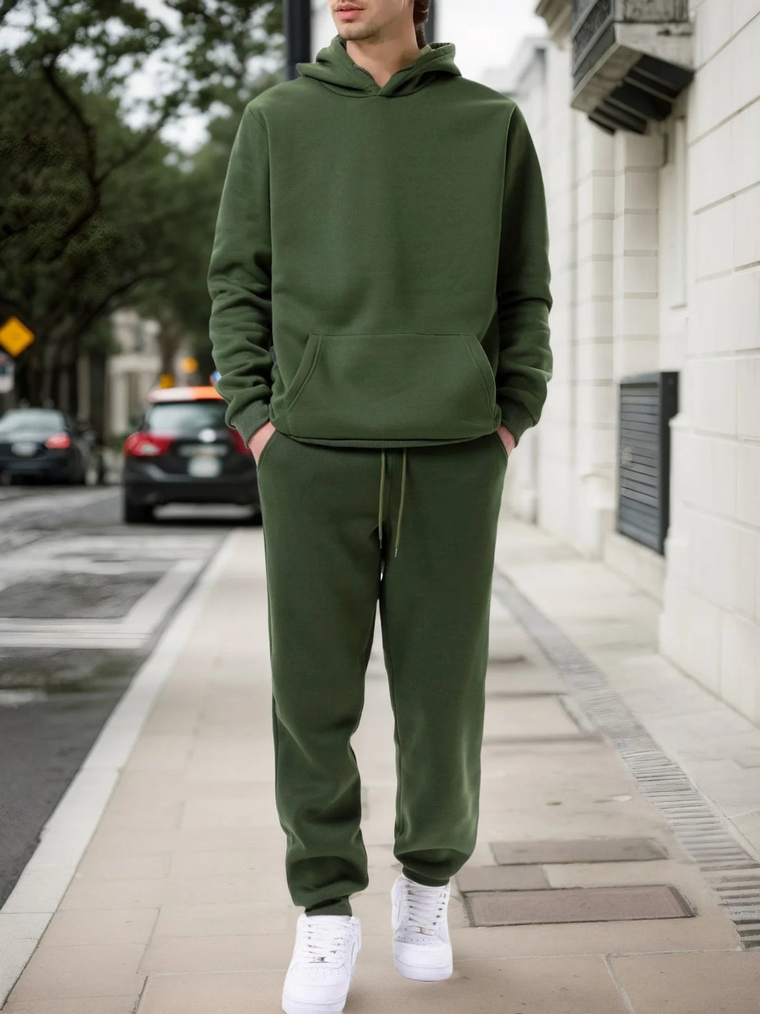 Men's Autumn and Winter Solid Color Hoodie+jogging Pants Two-piece Set Fashionable Outdoor Casual Sportswear Men's Tracksuit ATFH
