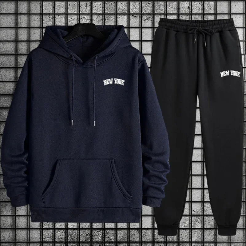 2026 Hot Sale Mens Sportswear 2pcs Set Hoodie and Sweatpants Autumn Winter Daily Casual Sporty Jogging Suit Urban Fashion Outfit - ATFH