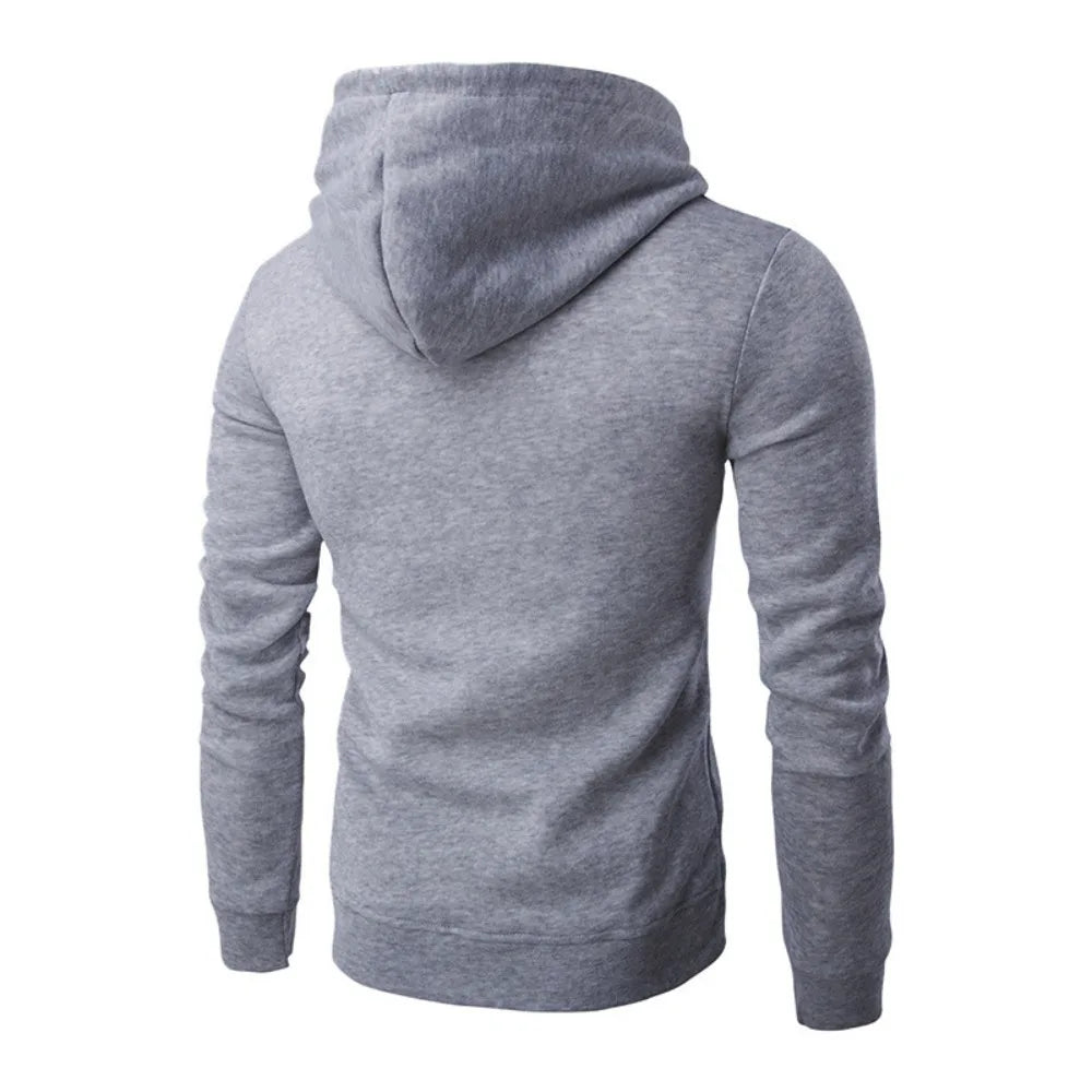 Men's Hoodie Solid Color Basic Hooded Jacket Cardigan Sweatshirt Spring Autumn Casual Men Streetwear Tracksuit Male - ATFH