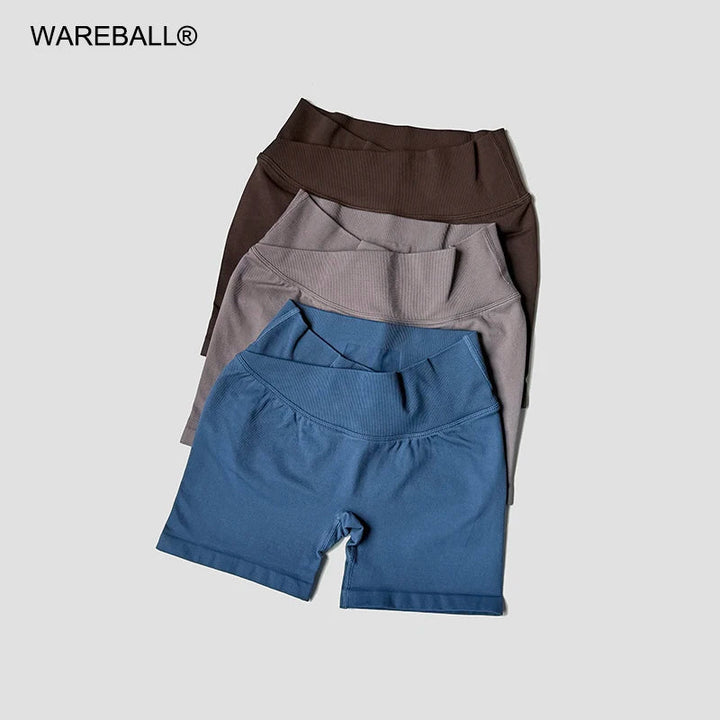 Summer High Waisted Training Workout Shorts Seamless Cross Waist Sexy Running Fitness Short Pants Solid Color Gym Leggings Tahsi Fashion House