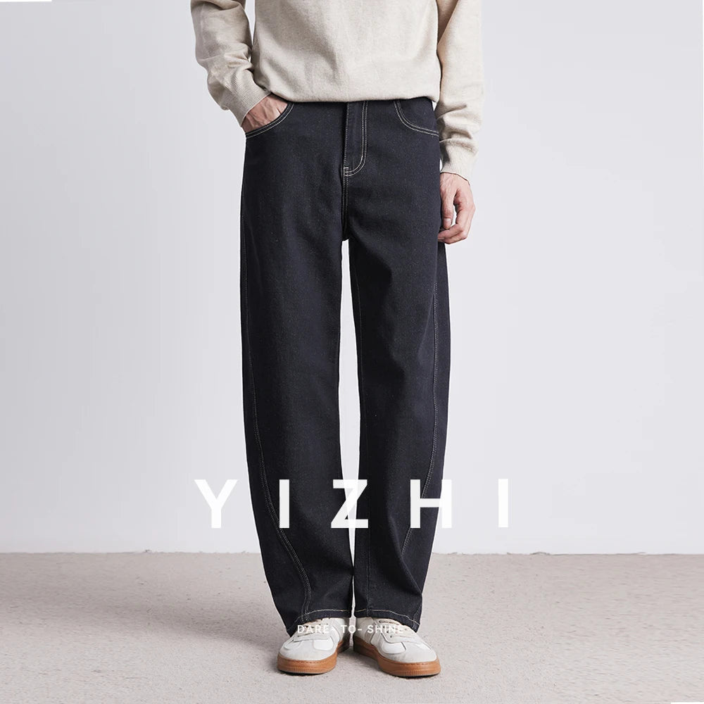 Fashion Retro Denim Jeans Men Spring Autumn New Straight Multi-Pocket Loose Casual Mid-Waist Trousers Men's Jeans ATFH