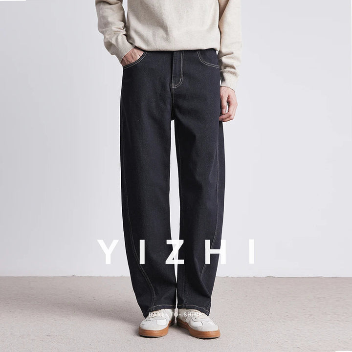 Fashion Retro Denim Jeans Men Spring Autumn New Straight Multi-Pocket Loose Casual Mid-Waist Trousers Men's Jeans ATFH