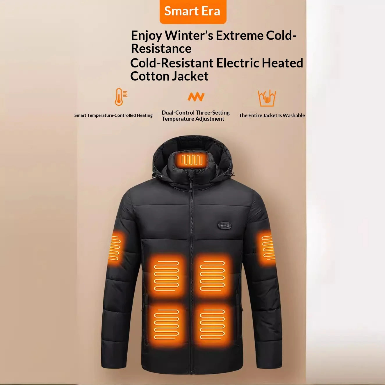 USB Heated Hooded Jacket Men 8 Heating Zones Dual Control 3 Gears Adjustable Washable Winter Warm Thermal Coat Outdoor Travel