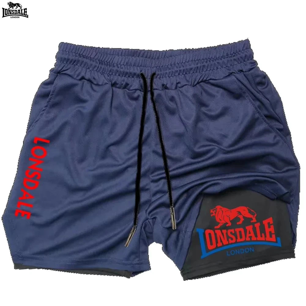 LONSDALE Men's Double Layer Two-in-One Sport Shorts Quick-Drying Breathable Casual Summer Running Clothing Short