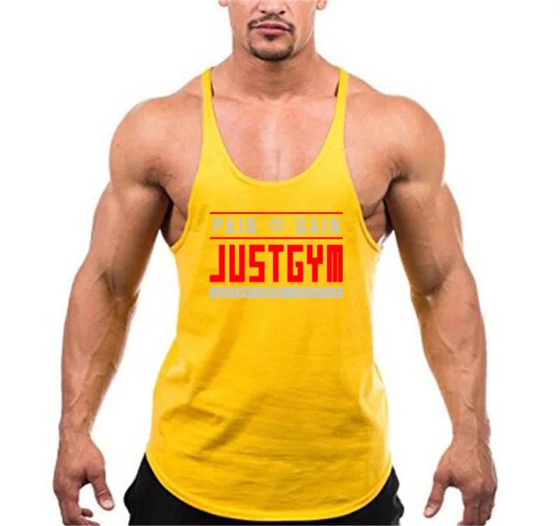 Men's Cotton JUST GYM Stringer Tank Tops Y-Back Training Vests Bodybuilding Sleeveless Shirt Muscle Workout Fitness Singlets