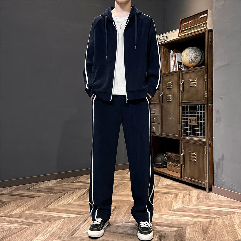 Big Size 8xl 7xl Corduroy Men's Tracksuit Set Black Hoodie Pants 2pcs Suits Autumn Winter Jacket Hooded Oversize Sportswear Man - ATFH