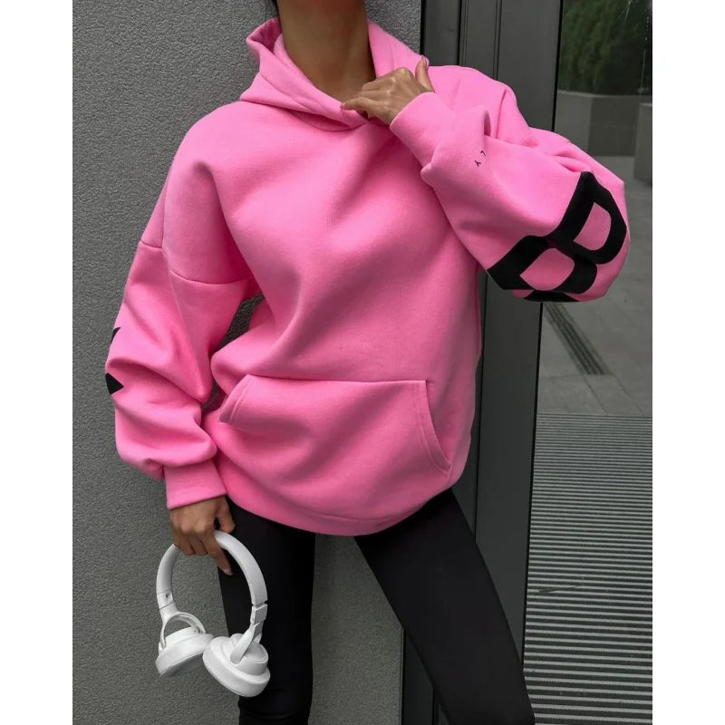 Y2K New in Hoodies & Sweatshirts Winter Fashion Printed Thickened Versatile Long Sleeve Baggy Hoodies Woman Clothing - ATFH