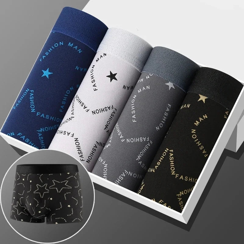 4Pcs/Lot Men's Underwear Sexy Boxer Comfortable Soft Fashion Trend Line Print Intimate Boxer 3D Pouch Sports Breathable Boxers