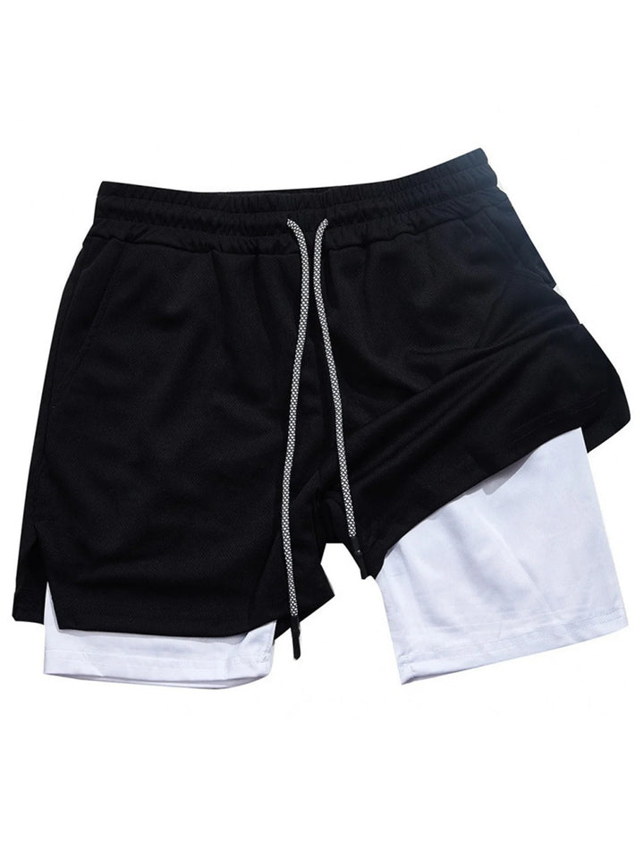 Workout Compression 2-in-1 Running Short for Men Gym Shorts Phone Pocket Towel Loop Summer Double Deck Sport Athletic Activewear
