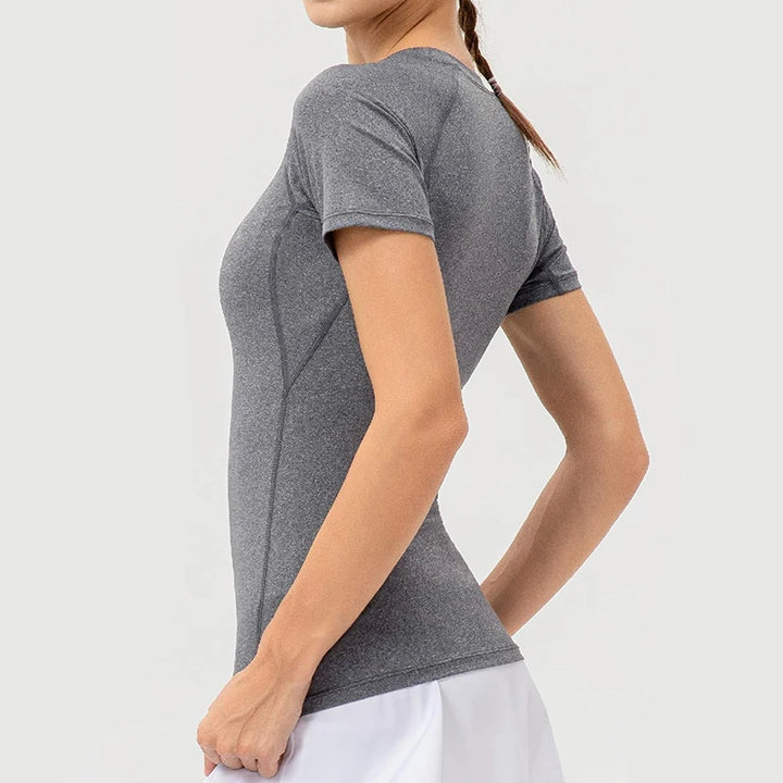 Women's Compression Shirt Short Sleeve Athletic Yoga Running T-Shirt Summer Gym Workout Quick Dry Stretchy Tees Tops Baselayer - ATFH