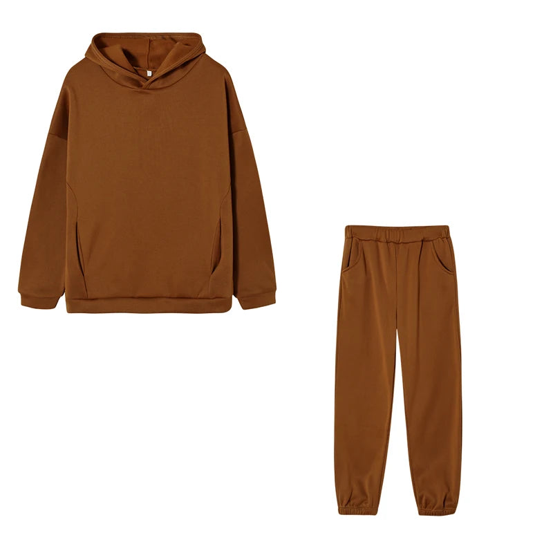 Monochrome Hooded Hoodie Set Casual Two-Piece Set European and American New Fashion Hot Selling 2025 Autumn and Winter