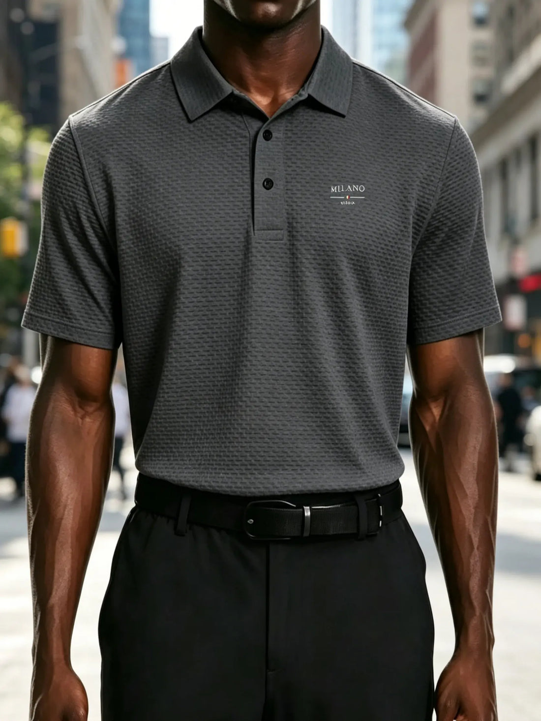 mens milano italy letter jacquard polo shirt breathable quick dry fabric casual business golf short sleeve top