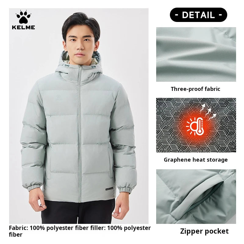 Kelme Sports Cotton Jacket Men's Winter 2024 New Style Bread Jacket Hooded Windproof Jacket Thickened Warm Cotton Jacket