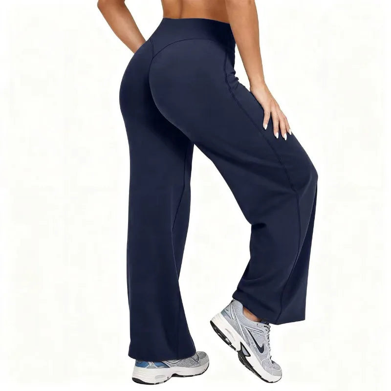Women Plus Size Yoga Wide-leg Pants High Waist Stretchy Solid Color Leggings Running Pilates Sports Fashion Straight-Leg Pants ATFH