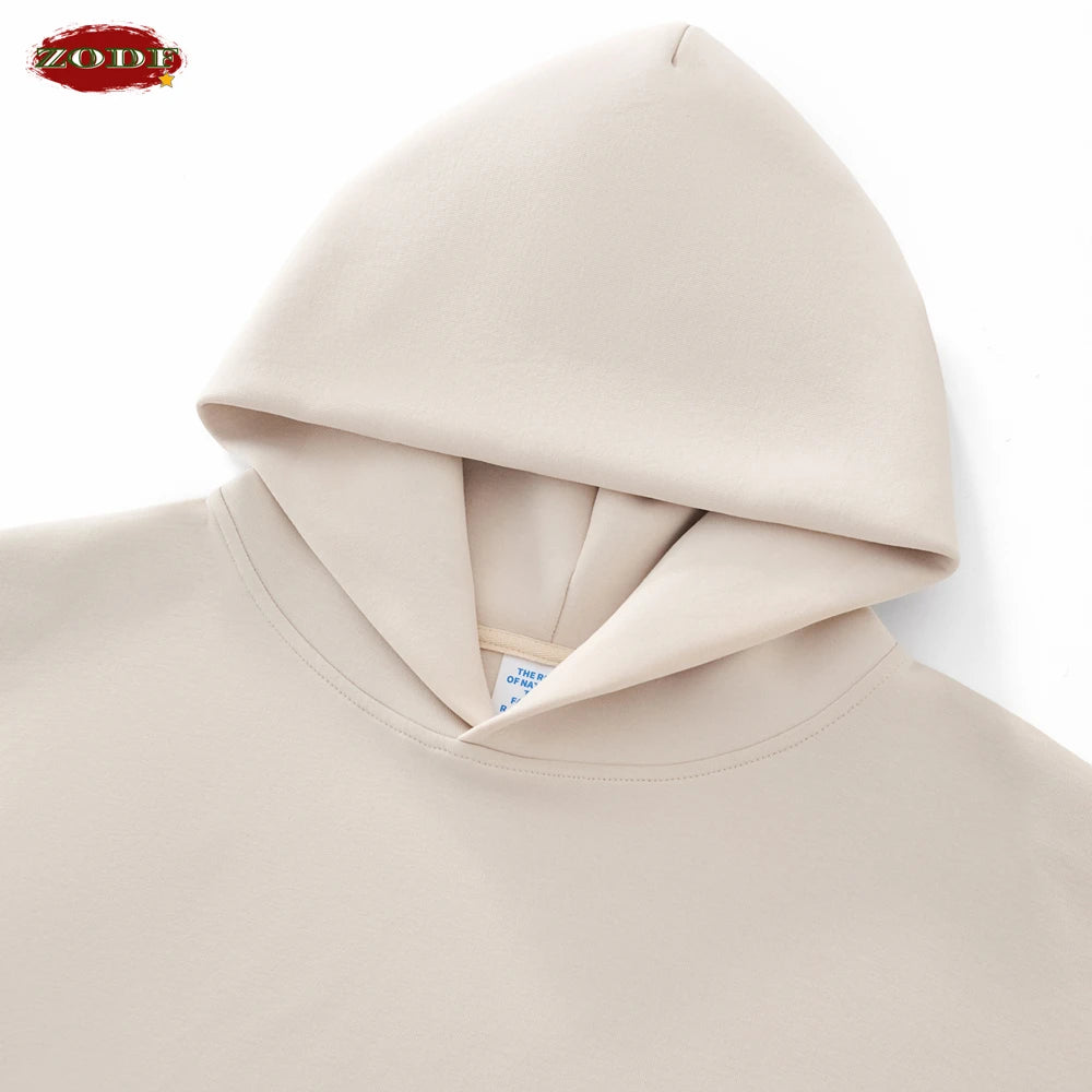 ZODF Trendy Winter 350gsm Solid Fleece Hooded Hoodies For Man Unisex Boxyfit Solid Warm Pullovers Brand Clothing HY0038