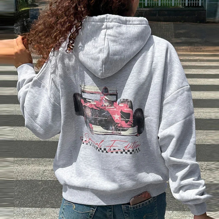 Y2K Retro Loose Hoodies Vintage Pattern Drawstring Hooded Women Casual Long Sleeve Sweatshirts Pullovers Fall Winter Streetwear - ATFH