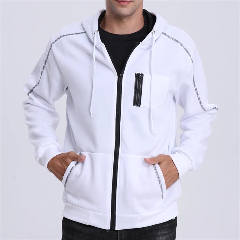 Men's Long Sleeve Zip Up Hoodie Casual Athletic Sweatshirt Hooded Jacket with Pockets Spring Fall Warm Fleece Lined Coat Outwear - ATFH