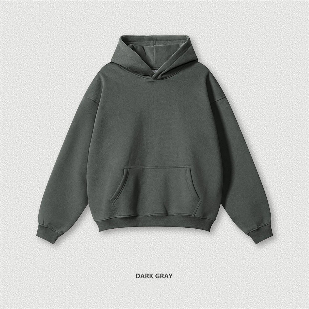 Autumn Winter Men 345gsm Fleece Hoodies Unisex Women Relax Fit Warm Solid Hooded Pullovers Sweatshirts HY0863 - ATFH