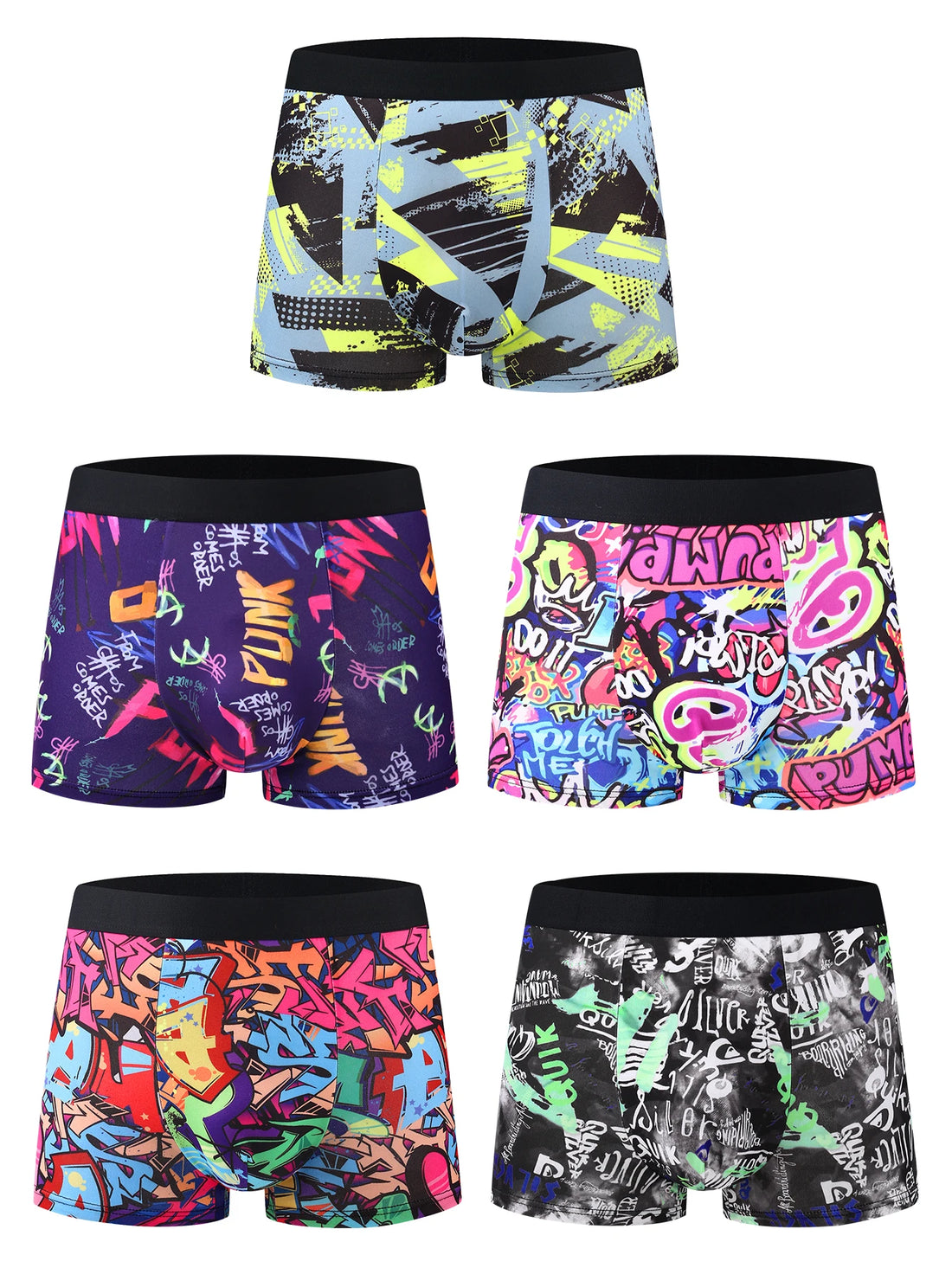 10-Pack Men's Graffiti Boxer Shorts Trendy Streetwear Print Comfortable Four-Corner Pants Youth Fashionable Underwear