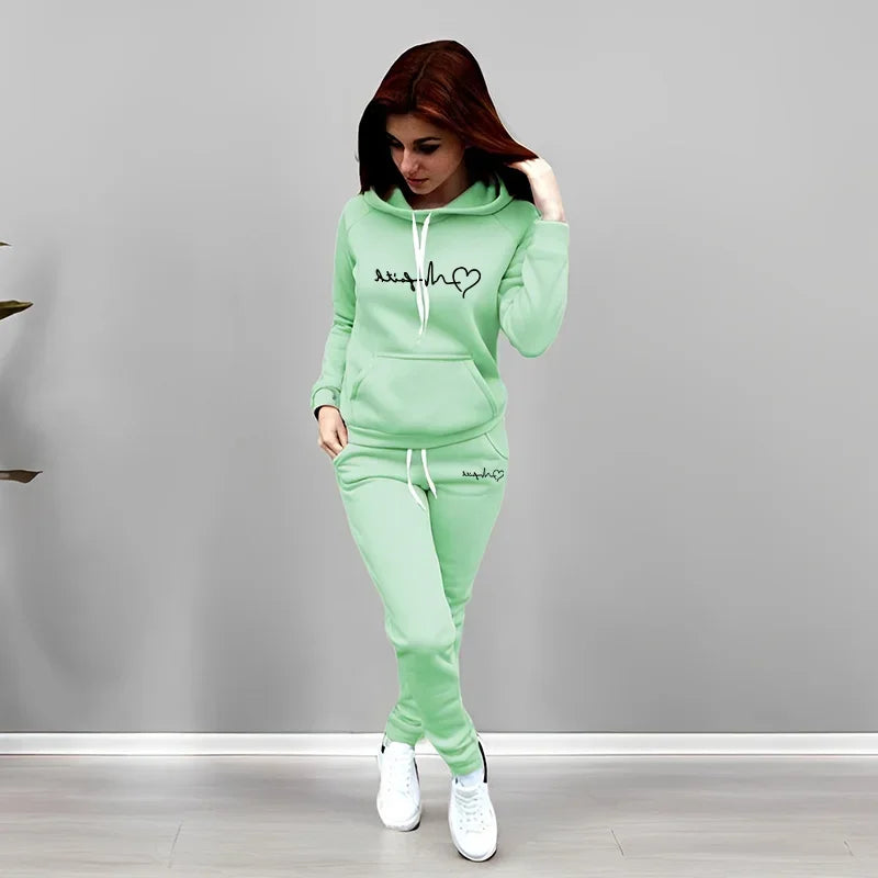 2026 Spring Women's Fashion Casual Printing Hooded Tracksuit Quality Ladies Daily Jogging Sport Two Piece Set Outfits