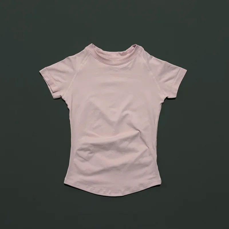 Sport Short Sleeve Top Women Running Sports T Shirt Summer Short Sleeve Round Neck Breathable Stretchy Gym Yoga Fitness Top - ATFH