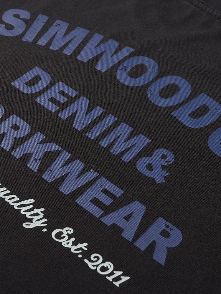 SIMWOOD Summer New 260gsm 100% Cotton Fabric Washed Vintage Letter Print T-shirts Men Plus Size Tops - ATFH