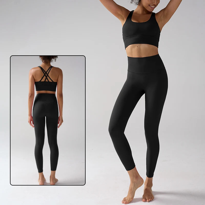 Women's Yoga Set Workout Set 2 Piece High Waist Yoga Leggings Sports Bra Gym Suit Activewear Sports Fitness Set Sports Suit - ATFH