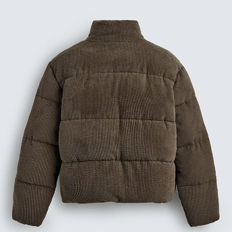 Retro Corduroy Stand up Collar Loose Thicken Cotton Jacket for Men Winter ATFH
