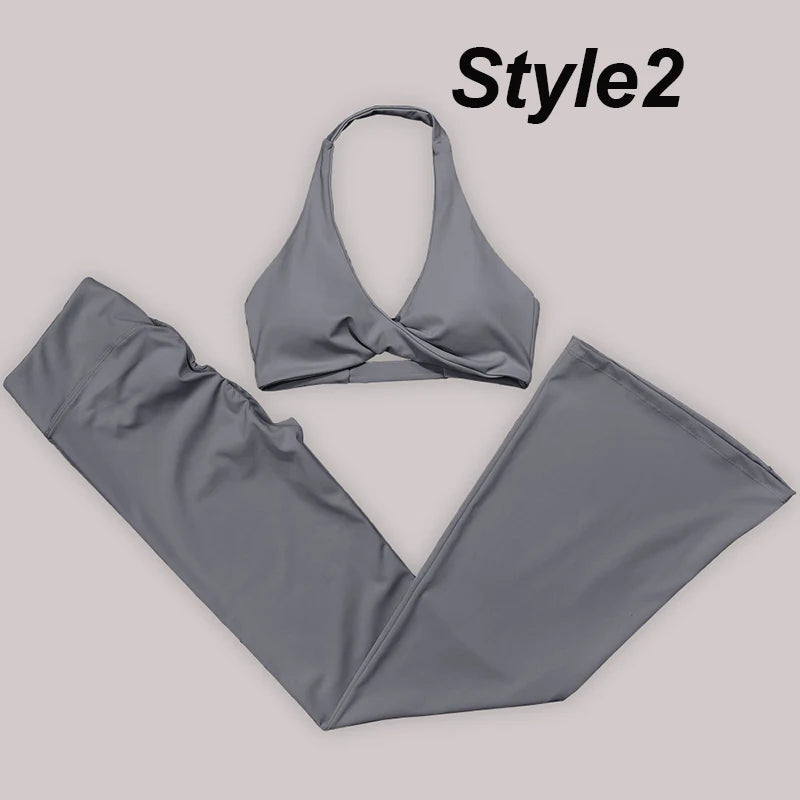 Gym Leggings Women High Waist Flared Pants Cross Waist Sport Tights Ladies Push Up Fitness Leggin Workout Clothes ATFH