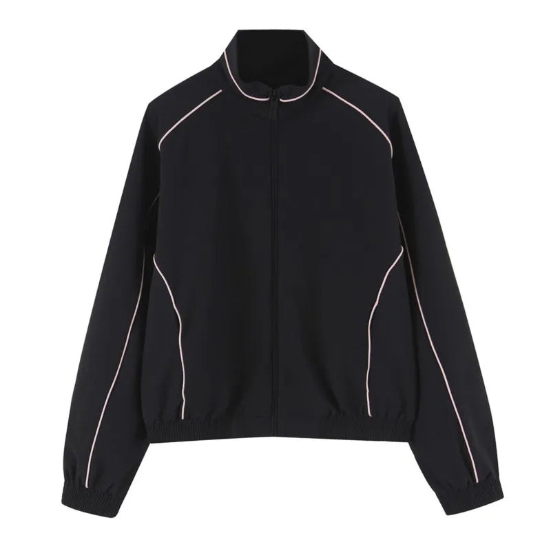 HipSeam Women's Pants Set New 2026 Contrast Trim Technical Long Sleeve Jacket Mid Waist Trouser With Elastic Waist Female Outfit