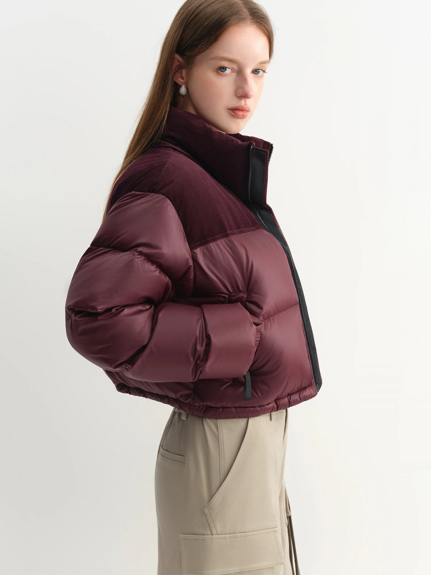 FSLE 2025 Winter Women's Short Puffer Coat - Color Block Design Stand Collar Thermal Insulated Jacket Comfort for Casual Warmth ATFH