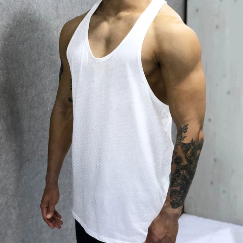 Summer Mesh Running Vests Mens Quick Dry Bodybuilding Stringer Tank Tops Fitness Sleeveless Shirts Gym Clothing Workout Singlets