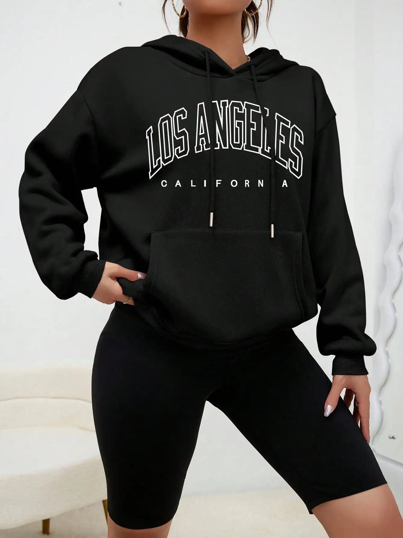 Los Angeles Art Letter Design Women Hoodies American Style Casual Hoody Autumn Hip Hop Female Hoodie Casual Fleece Clothing - ATFH