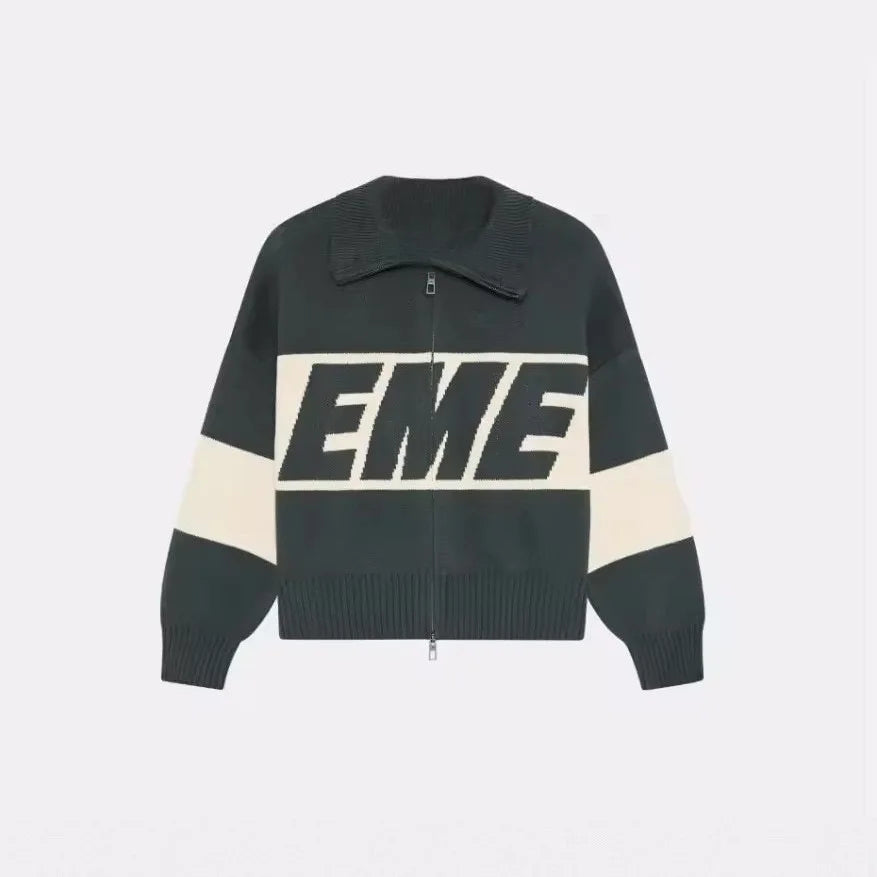 Street Fashion Brand Fashion Oversized Sweater Women in Winter Warm Letter Splicing Embroidered Cardigan Simple Zipper Cardigan - ATFH