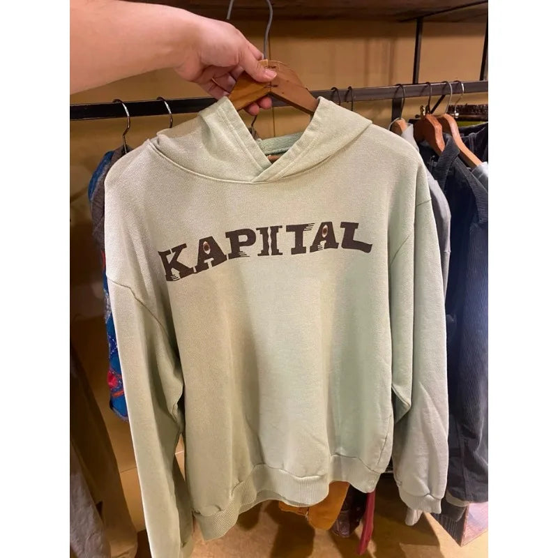 24AW KAPITAL Japanese-style Casual Cotton Warm Hoodie Letter-printed Vintage Sweatshirts Men's Clothing - ATFH