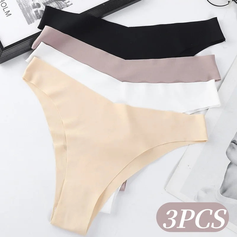 3Pcs/Set Women Ice Silk Panties V-Waist Low Rise Briefs Seamless Underwear Female Quick-Drying Underpants Sexy Lingerie S-L