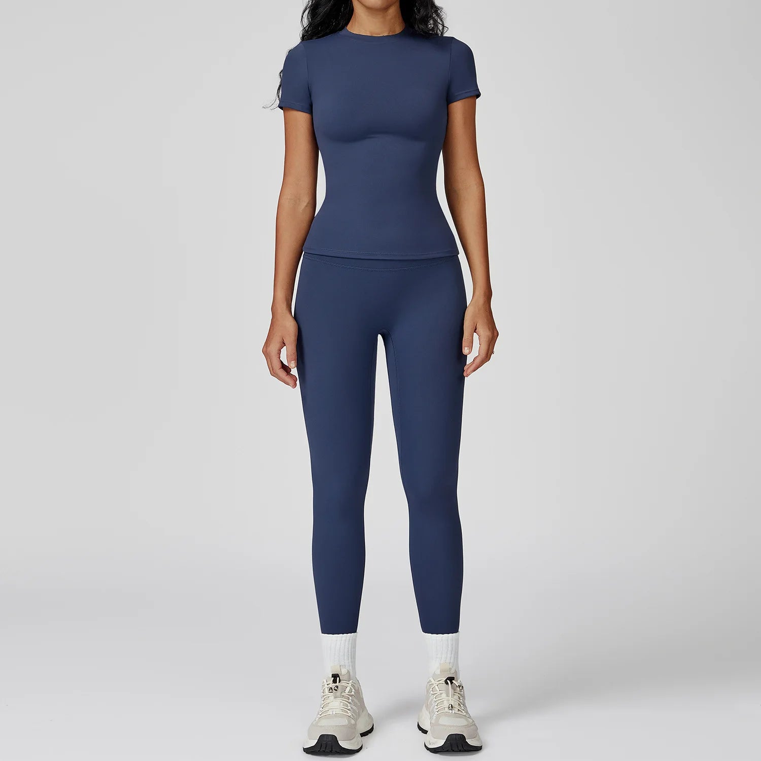 Women  Yoga Set 2PCS Workout Set Sportswear Gym Clothing Fitness Long Sleeve High Waist Leggings Cycling Shorts Sports Suits - ATFH