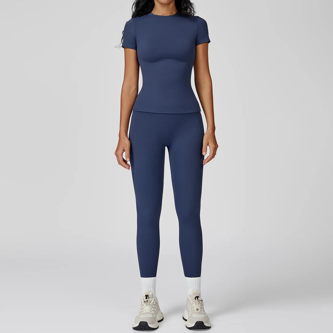 Women  Yoga Set 2PCS Workout Set Sportswear Gym Clothing Fitness Long Sleeve High Waist Leggings Cycling Shorts Sports Suits - ATFH